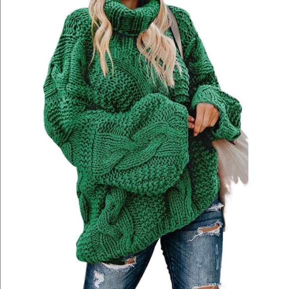 Sweaters - Cable Oversized Casual Turtle Neck Sweater